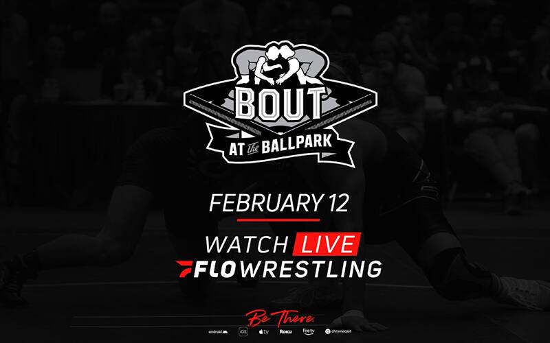 Graphic for 2021 Bout at the Ballpark with Flowrestling logo