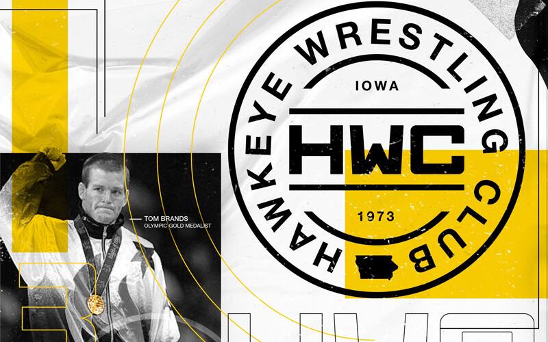 Hawkeye WC graphic, including a photo of Olympic champion Tom Brands