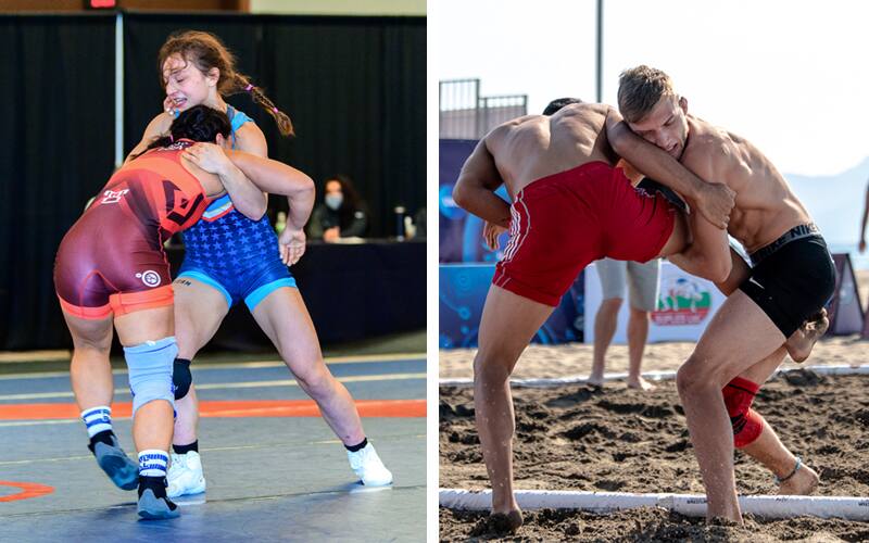 Emma Bruntil digs in underhook, Michael Peters gets a single leg 