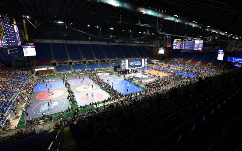 View of the 2021 Junior/16U Nationals in Fargodome showing all the mats