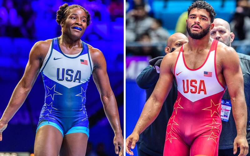 Competition portraits of Tamyra Mensah Stock and G'Angelo Hancock