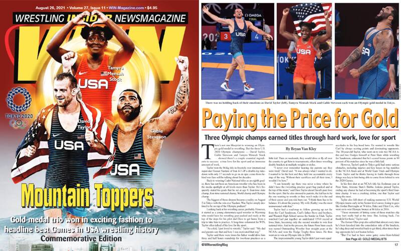 WIN Magazine Tokyo Olympics Commemorative Edition cover, with images of Olympic champions Mensah Stock, Taylor and Steveson