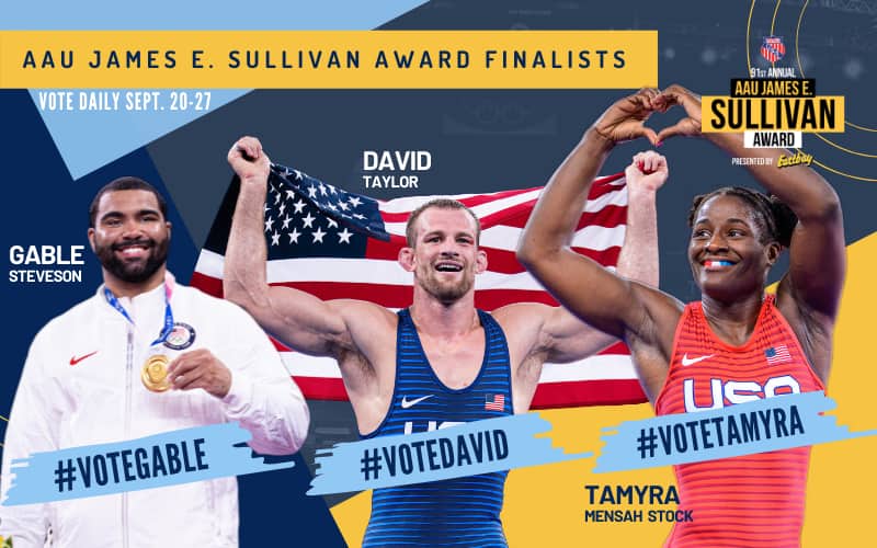 Sullivan Award finalists Gable Steveson, David Taylor and Tamyra Mensah Stock