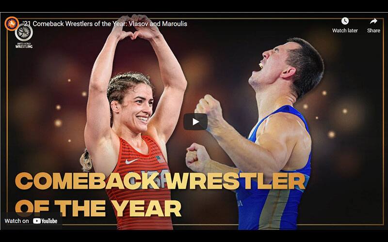 UWW Comeback Wrestlers of Year graphic: Helen Maroulis (USA), Roman Vlasov (RWF)