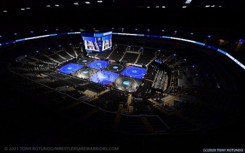 Wide view of the 2021 NCAA Championships mats in St. Louis