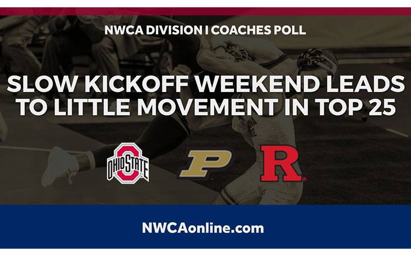 NWCA Div. I Coaches Poll graphic, with logos from Ohio State, Purdue and Rutgers