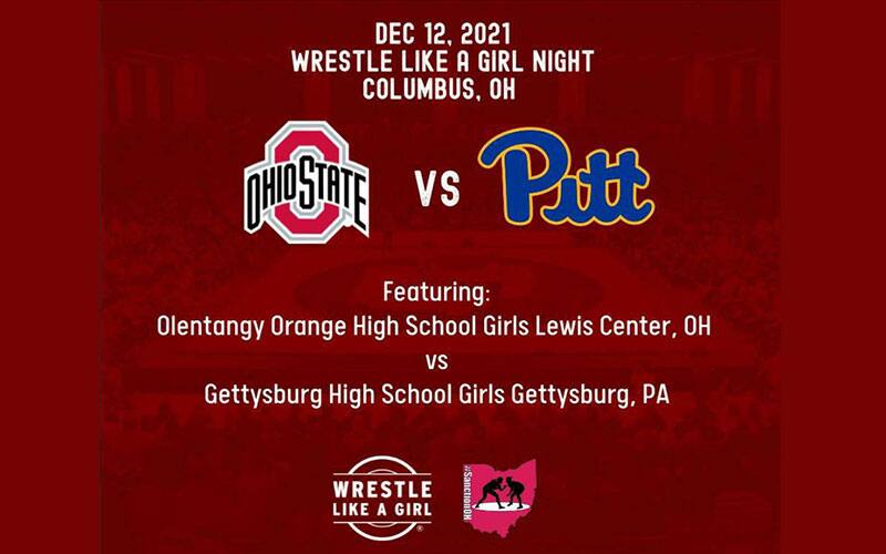 Wrestle Like A Girl graphic about girls matches prior to Ohio State vs. Pitt
