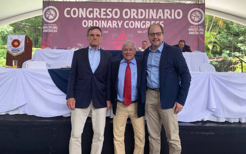 Stan Dziedzic, Rick Tucci and Rich Bender pose together at the UWW Americas Congress in Guatemala City