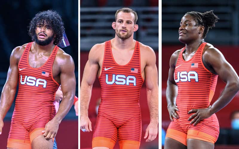 competition portraits of G'Angelo Hancock, David Taylor, Tamyra Mensah Stock