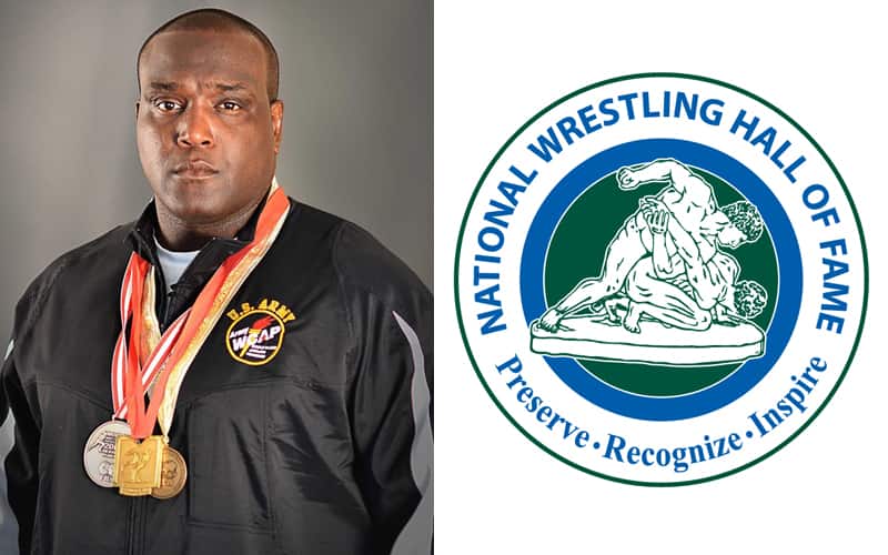 Dremiel Byers mugshot and Hall of Fame logo