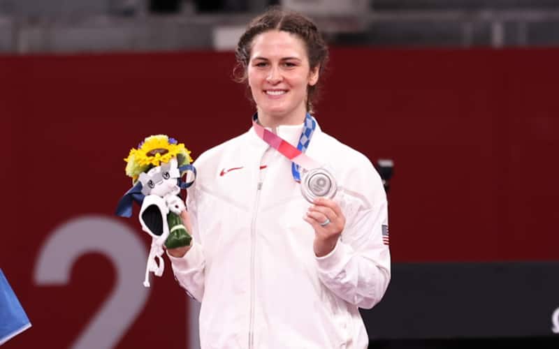 Adeline Gray with her Olympic silver medal from Tokyo 