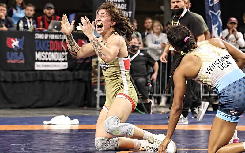 Jenna Burkert celebrates after winning World Team Trials