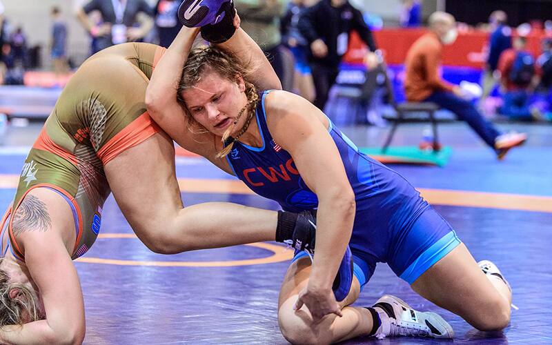 Yelena Makoyed finishes a takedown on the mat