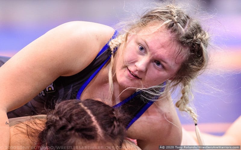 Kayla Marano wrestles and finishes a takedown