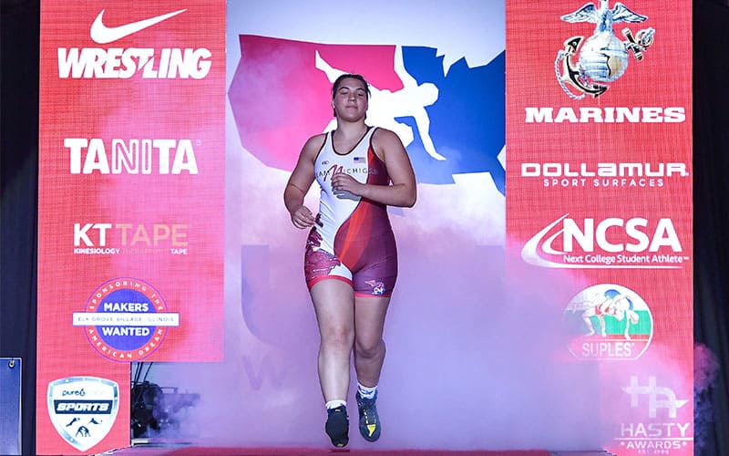 Eliana Bommarito (Michigan) during introductions at 2021 Junior Nationals