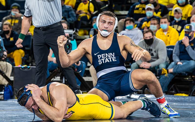 Aaron Brooks celebrates after a win against Michigan in 2022