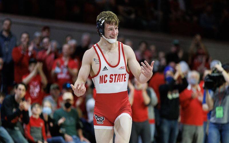 NC State's Daniel Bullard celebrates after a win