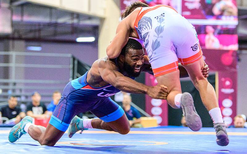 Jordan Burroughs (USA) blasts a double at the 2022 Pan Am Championships