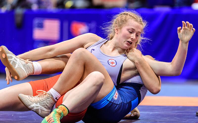 Claire DiCugno wrestles in a scramble