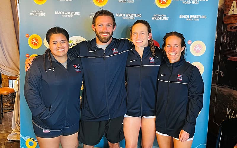 U.S. Beach World Series wrestlers (left to right) Maren Anderson, Mitchell Cook, Mia Macaluso and Laura White. 