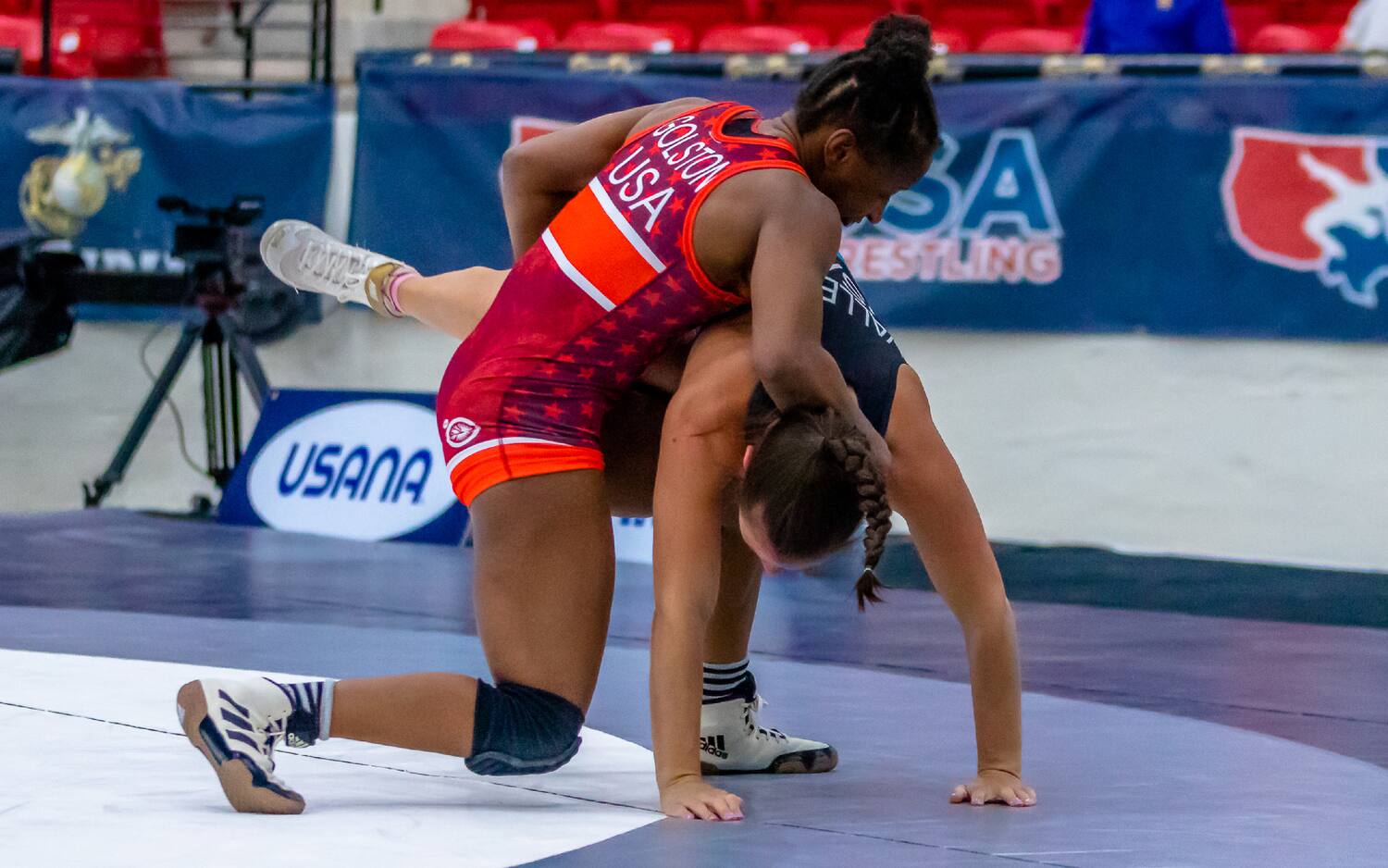 Erin Golston drives her opponent to the edge in her semifinals bout at the 2022 US Open