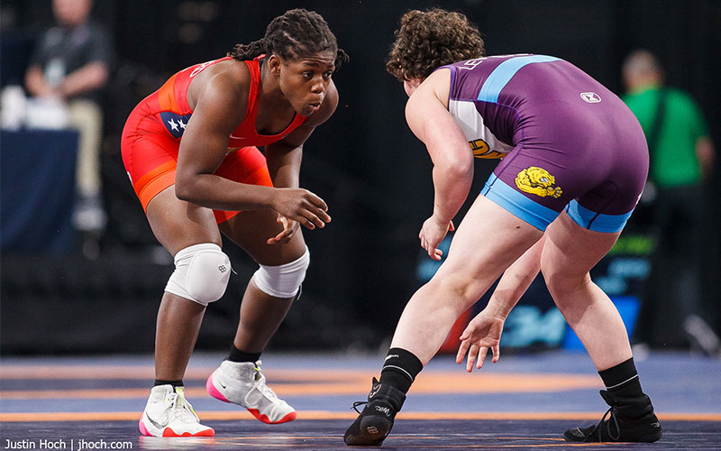 Dymond Guilford competes in the quarterfinals at the World Team Trials Challenge Tournament