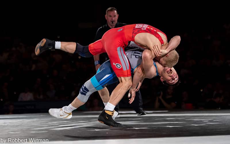 Ildar Hafizov throws Dalton Roberts in match one of Final X New York.