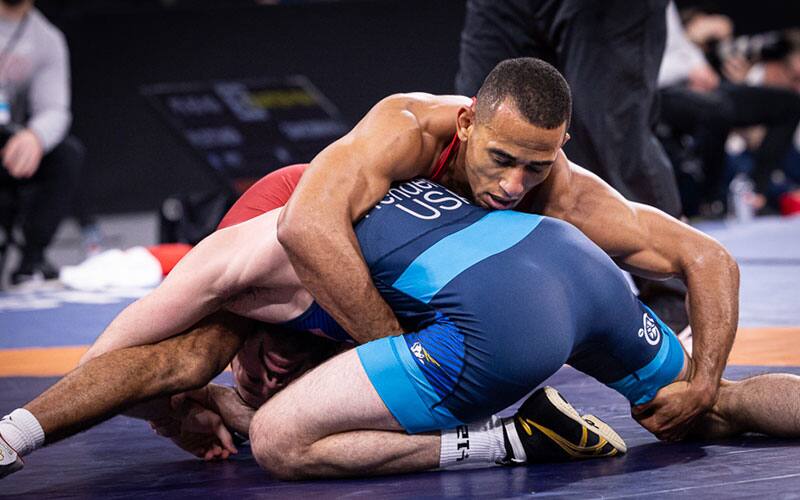 Evan Henderson in deep on a shot against Kendric Maple at the World Team Trials Challenge Tournament