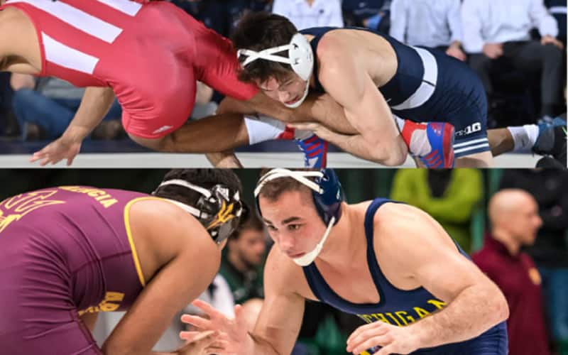 Photos of Penn State's Drew Hildebrandt and Logan Massa competing