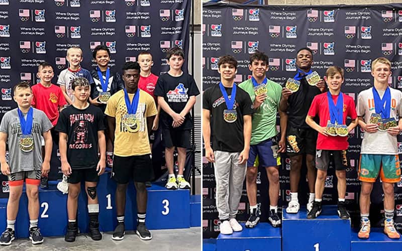 The 13 2022 Kids Triple Crown winners. Left photo for 10U and 12U, Right photo for 14U. 