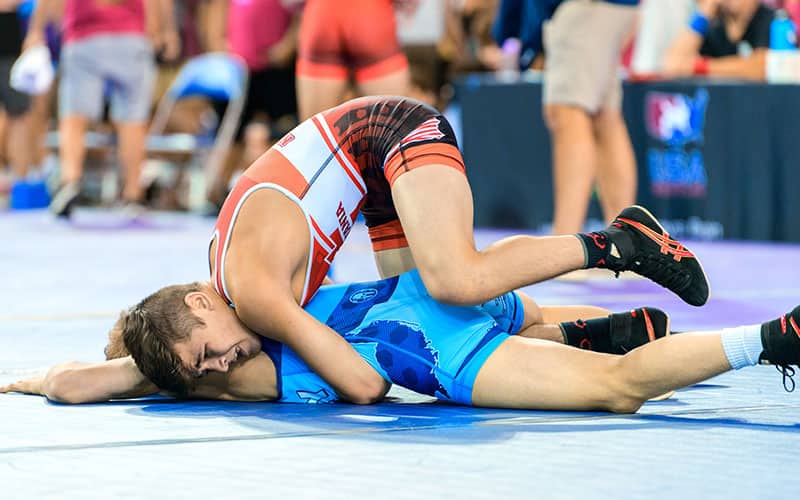 Bo Bassett of Pennsylvania locks up a gut wrench. 