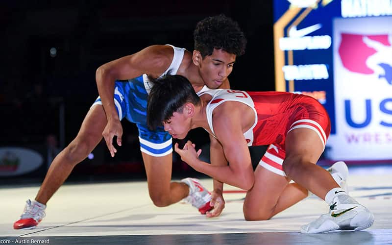 Ray Ray Harris of California competes at the 2021 Junior Greco-Roman Nationals.