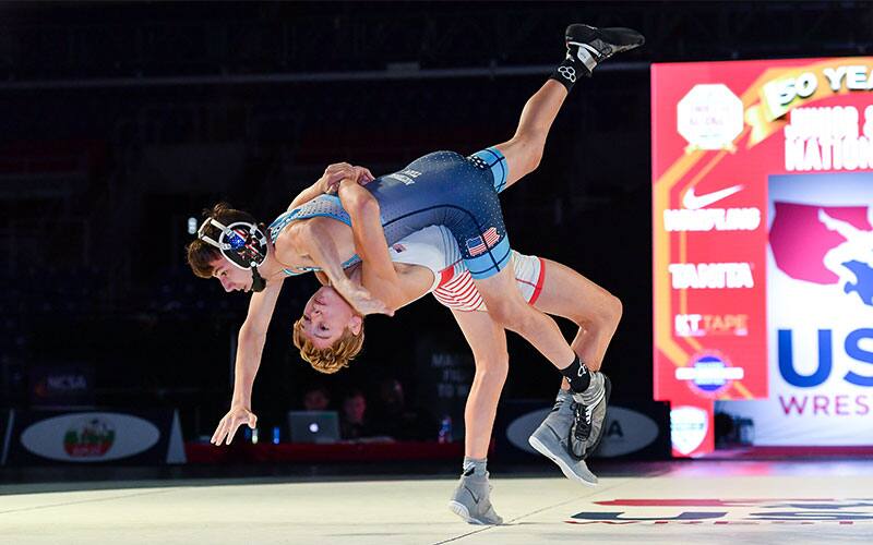 Layne Kleimann (Utah) tosses opponent in the 2021 16U Greco-Roman finals.