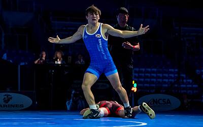 Cory Land (AL) celebrates his Junior Nationals freestyle victory.