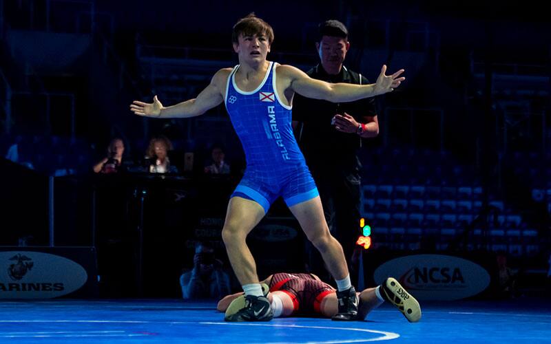 Cory Land (AL) celebrates his Junior Nationals freestyle victory.