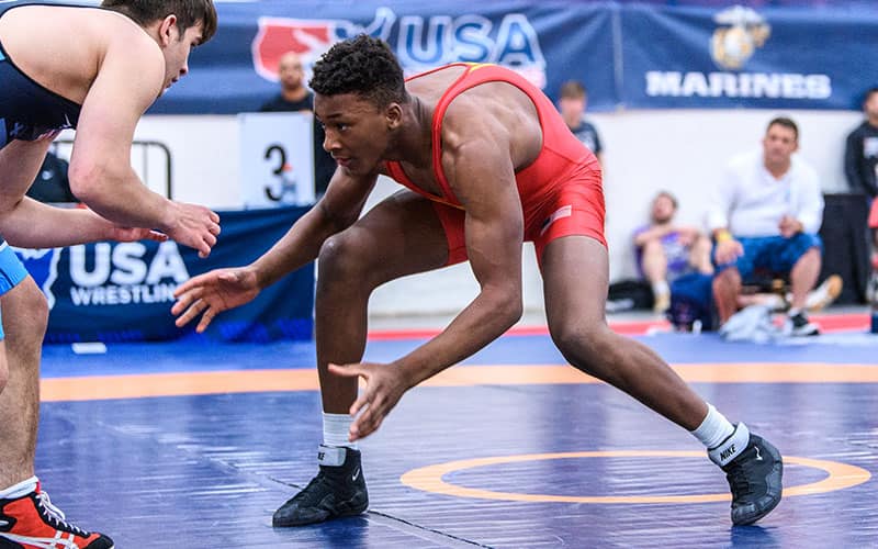 Dreshaun Ross of Iowa in his stance at the 2022 U15 Nationals in freestyle. 