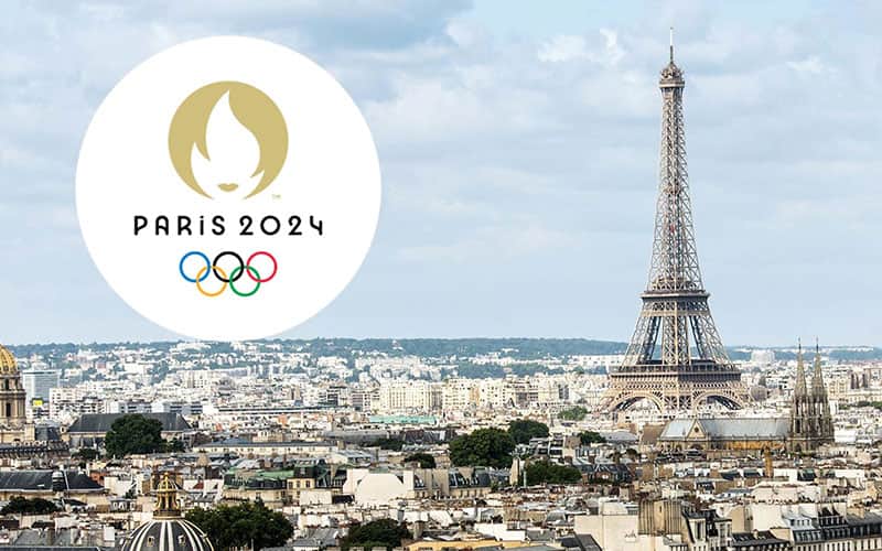 Graphic with Paris 2024 logo and Eiffel Tower