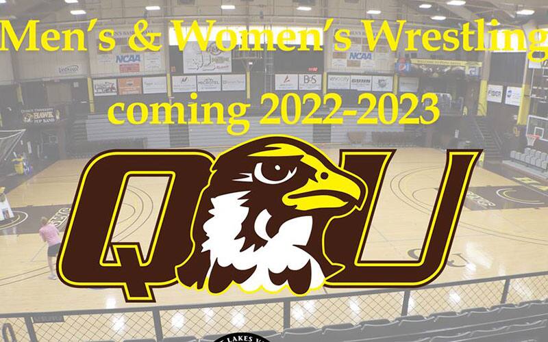 Quincy University logo announcing addition of men's and women's wrestling