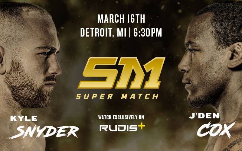 Graphic for 2022 Super Match, with Kyle Snyder and J'den Cox stare off for the main event