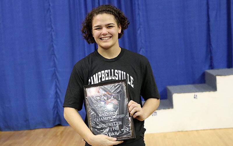 Kayla Miracle of Campbellsville, with Wrestler of the Year award