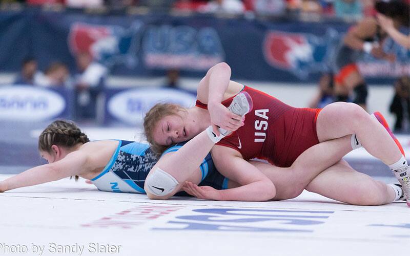Shelby Moore (WA) controls Estella Gutches (OR) at 2022 Girls National Recruiting Showcase