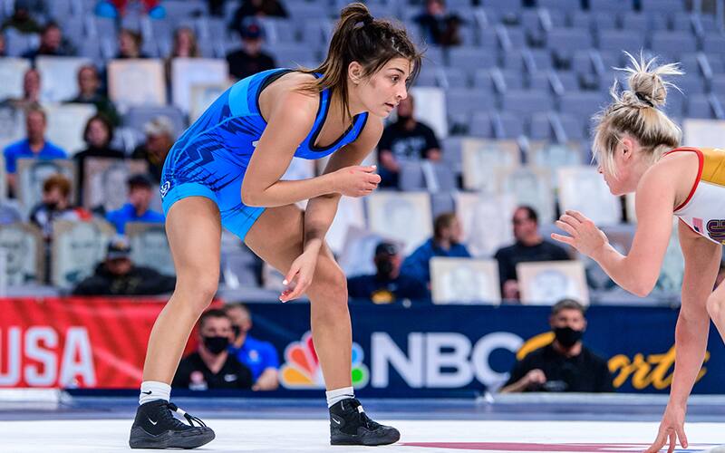 Peyton Prussin wrestles at the U.S. Olympic Team Trials in April 2021
