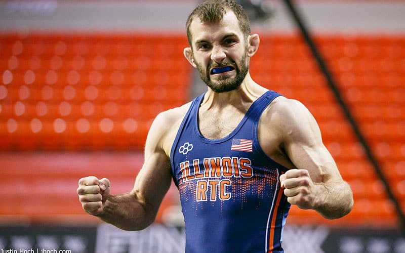 Zane Richards celebrates after winning True Third Wrestle Off for National Team
