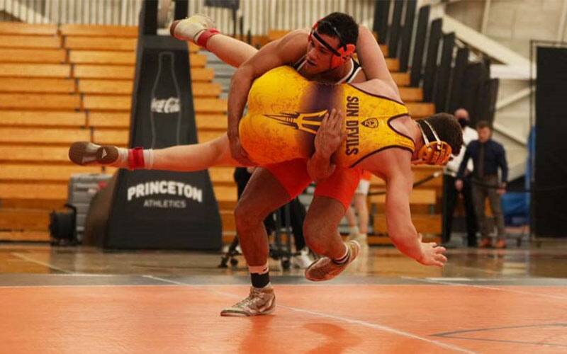 Luke Stout (Princeton) scores takedown against Arizona State
