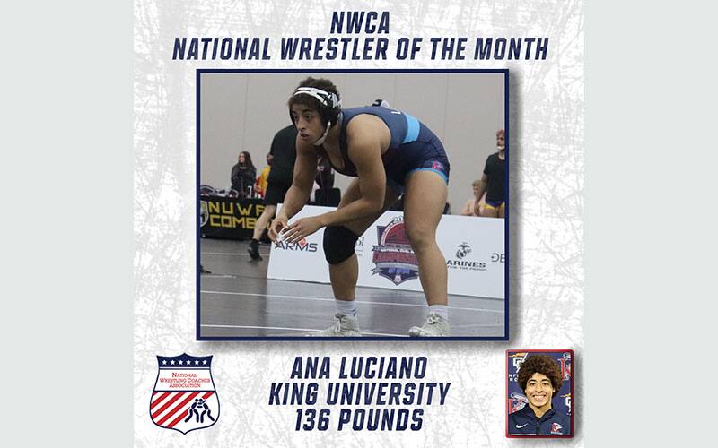 Graphic of Ana Luciano of King as NWCA NCAA Woman Wrestler of Month