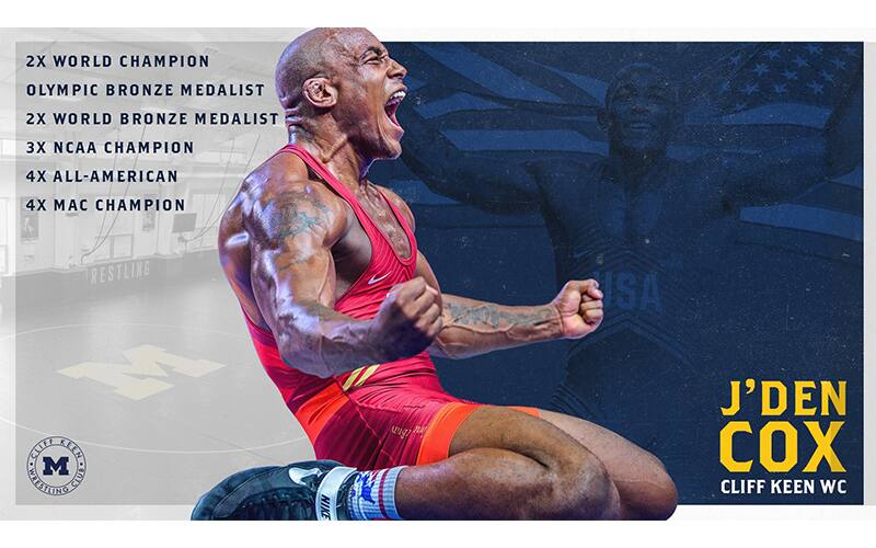 Graphic from the Cliff Keen WC announcing the addition of J'den Cox