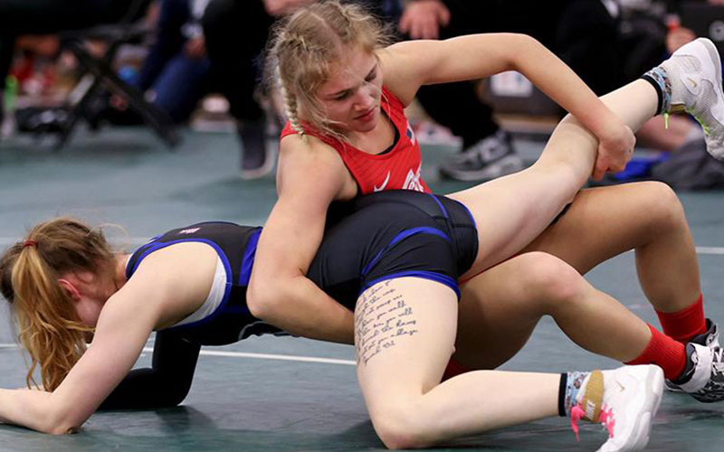 Action image of a Grand View women's wrestler