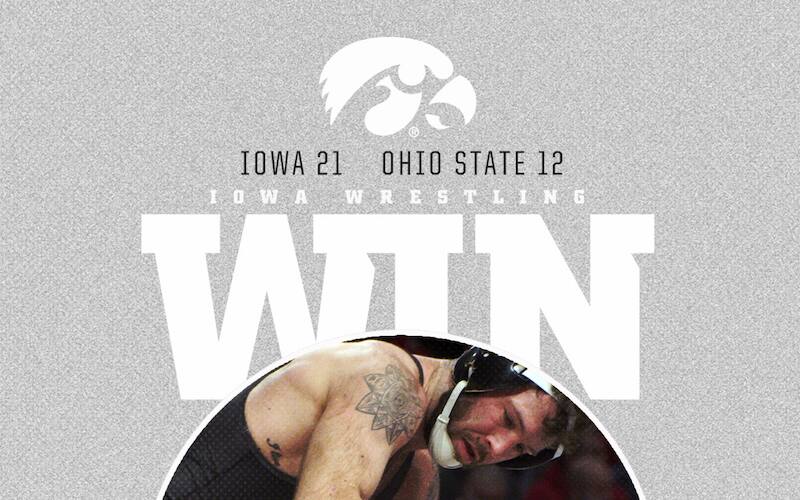 Graphic of Iowa defeating Ohio State on Jan 21, 2022