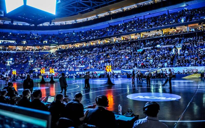 View of the mats at the NCAA Wrestling Championships