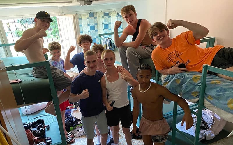 Team Indiana wrestlers in the bunk house